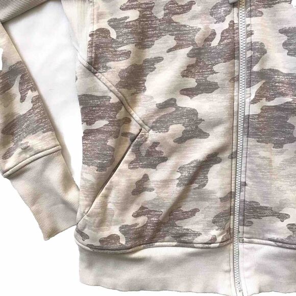 Athleta Triumph Hoodie Women Small Beige Gray Camo Thumbholes Jacket Heavy EUC - Picture 4 of 15